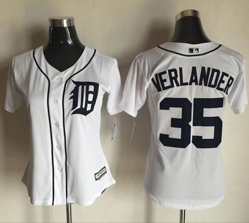 Tigers #35 Justin Verlander White Women's Fashion Stitched MLB Jersey - Click Image to Close